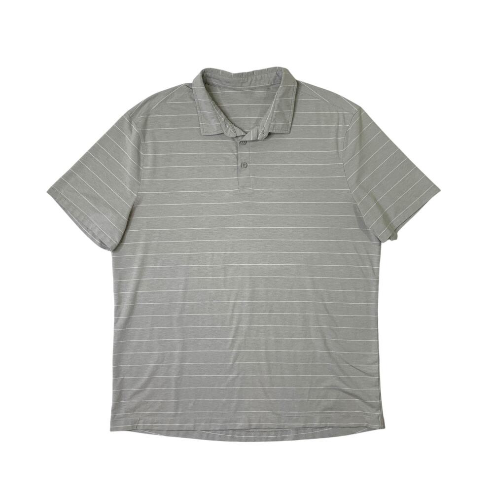 Lululemon Polo Shirt Mens XXL Grey Evolution Striped Short Sleeve Performance
